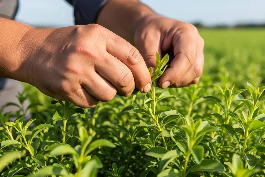 man harvesting stevia plant